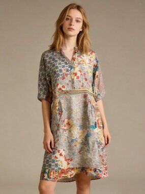 NWOT Johnny Was Floral Embroidered Multicolor V-Neck Midi Dress S